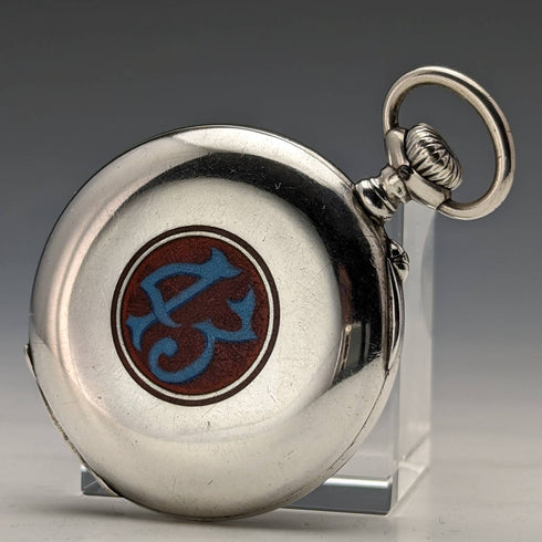 Around 1905 Antique Longines pocket watch Enamel decoration Silver side case Works well